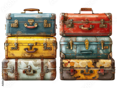 Suitcase Colors Set Isolated on Transparent or White Background, PNG