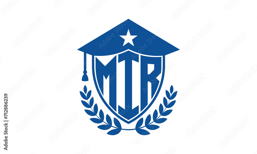 MIR three letter iconic academic logo design vector template. monogram, abstract, school, college, university, graduation cap symbol logo, shield, model, institute, educational, coaching canter, tech MIR three letter iconic academic logo design vector template. monogram, abstract, school, college, university, graduation cap symbol logo, shield, model, institute, educational, coaching canter, tech