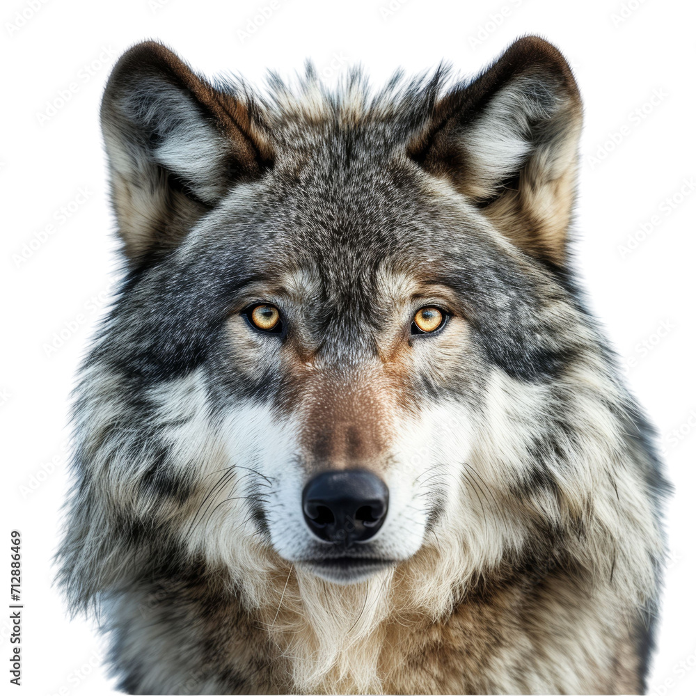Wolf Face Shot Front View Isolated on Transparent or White Background, PNG Wolf Face Shot Front View Isolated on Transparent or White Background, PNG