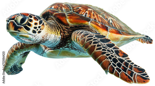 Sea Turtle Swimming Isolated on Transparent or White Background, PNG