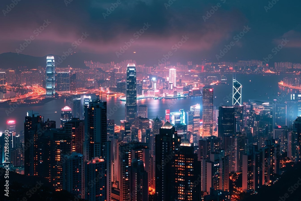 A breathtaking view of a famous cityscape at night