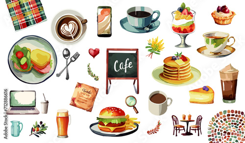 水彩タッチのベクターカフェメニュー