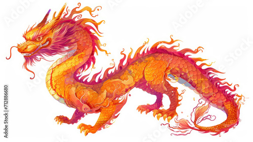 fiery chinese dragon embodying new year festivities  isolated white background. colorful illustration for celebratory decor and asian themed designs
