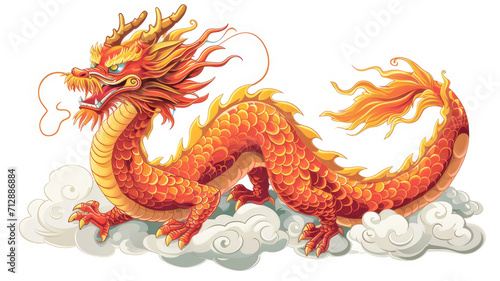 majestic chinese new year dragon in vivid colors illustration perfect for festive celebrations and cultural decorations, isolated white background. 