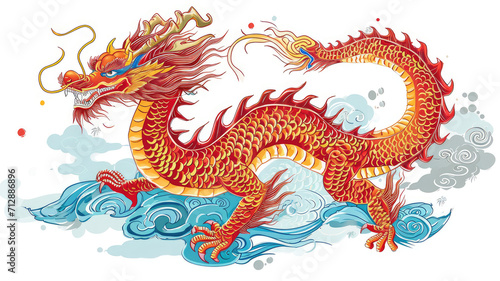 traditional chinese dragon soaring in the clouds. a symbol of power and good fortune for lunar new year celebrations  isolated white background. 