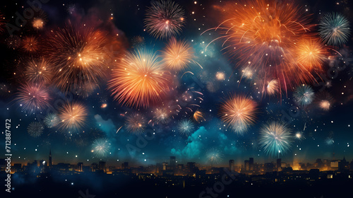 Beautiful fireworks background at night for holiday decoration