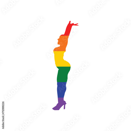 Girl silhouette, rainbow, LGBT flag. Isolated on a white background