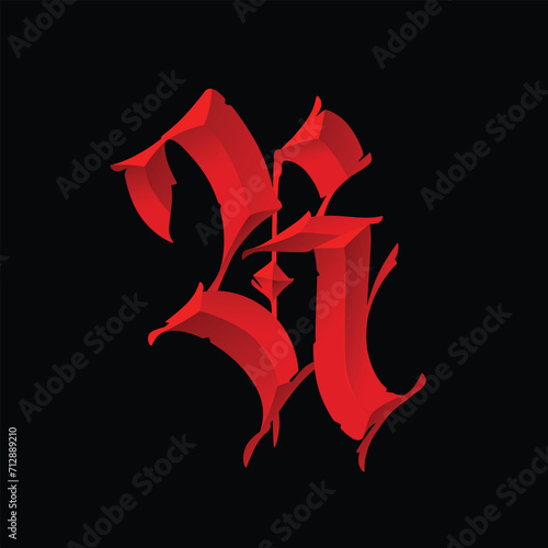 Letter R, in the Gothic style. Vector. Alphabet. Calligraphy and lettering. Medieval Latin letter. Logo for the company. Monogram. Elegant font for tattoo.