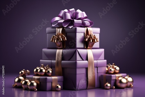 Royal Purple Christmas Tree with Velvet Ribbons, on an isolated Majestic Purple background, Generative AI