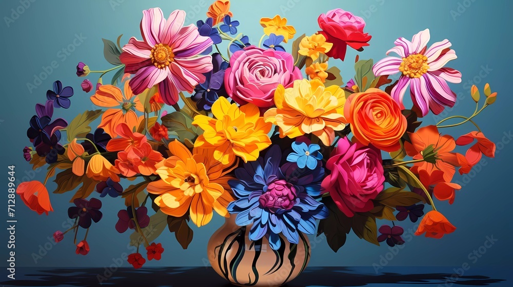 illustration of colorful abstract flower bouquet on white background. generative ai illustration of colorful abstract flower bouquet on white background. generative ai