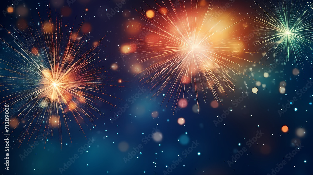 Happy New Year, burning fireworks with bokeh light background Happy New Year, burning fireworks with bokeh light background