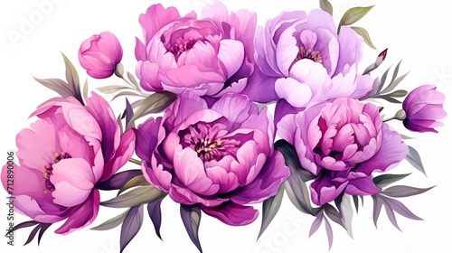 Watercolor illustration of purple flowers  flower clip art. Bouquet of peonies. generative ai