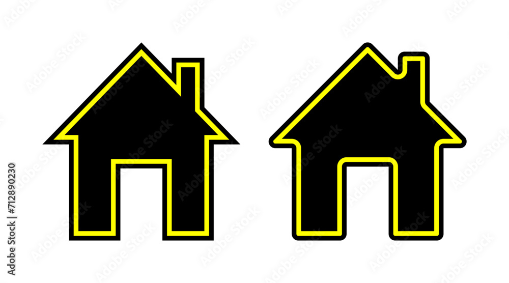 Black and yellow home outline icon set vector. House building flat icon illustration isolated on white background. Black and yellow home outline icon set vector. House building flat icon illustration isolated on white background.