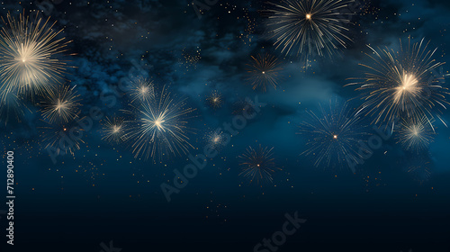 Happy New Year, burning fireworks with bokeh light background