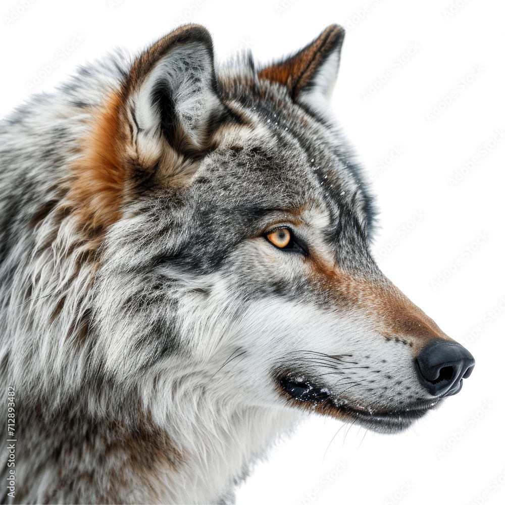 Wolf Face in Profile Isolated on Transparent or White Background, PNG