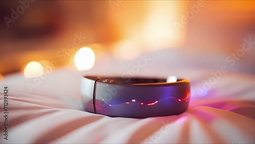 Closeup of a smart ring that measures sleep patterns and calories burned throughout the day. photo