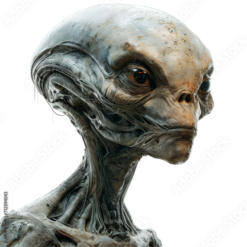 Gray Alien Isolated on Transparent or White Background, PNG