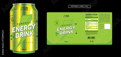 Energy drink label design, soft drink cold drink label packaging design, bottle can label print ideas, bold modern beverage label illustration vector editable file