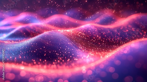 Shimmering neon wave in fluid 3D motion, set against a colorful, abstract holographic background. Lifelike HD realism.