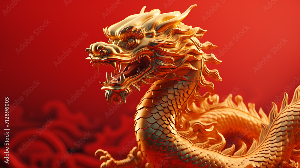 Obraz premium Chinese golden Dragon as symbol of 2024