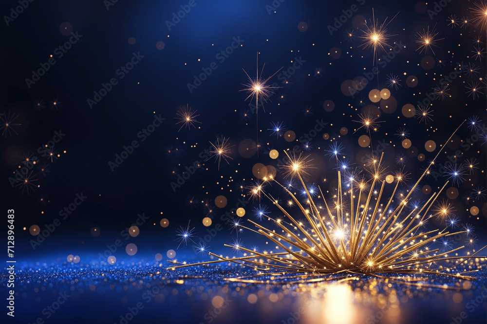 Fototapeta premium Abstract Royal Blue Sparkles Light and Stars, Neon Glitter Particles Background