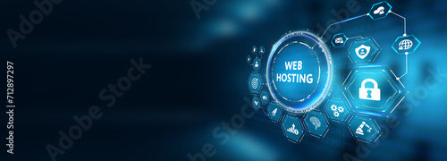 Web Hosting. The activity of providing storage space and access for websites. Business, modern technology, internet and networking concept. 3d illustration