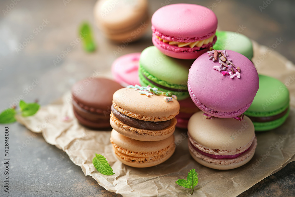 Sweet a colorful macarons are delicious traditional French treat AI Generation
