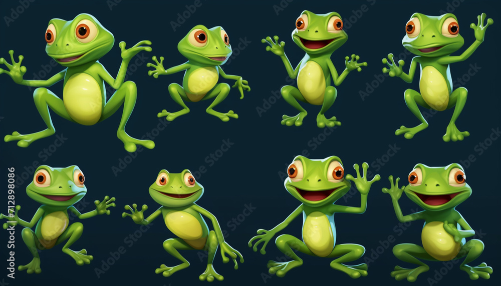 Obraz premium adorable cartoon frogs in various poses such as sitting jumping or holding a tiny accessory