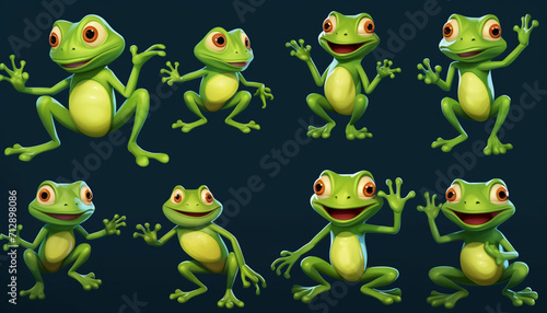 adorable cartoon frogs in various poses such as sitting jumping or holding a tiny accessory