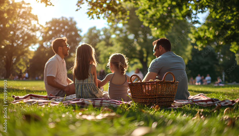 Happy family having picnic in park on sunny summer day
