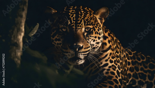 Close up of a jaguar in the jungle at night © Edgar