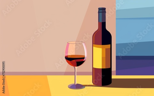  illustration of a bottle of wine and a glass