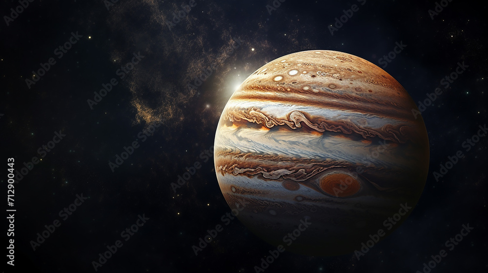 planet jupiter with a big spot on a dark background