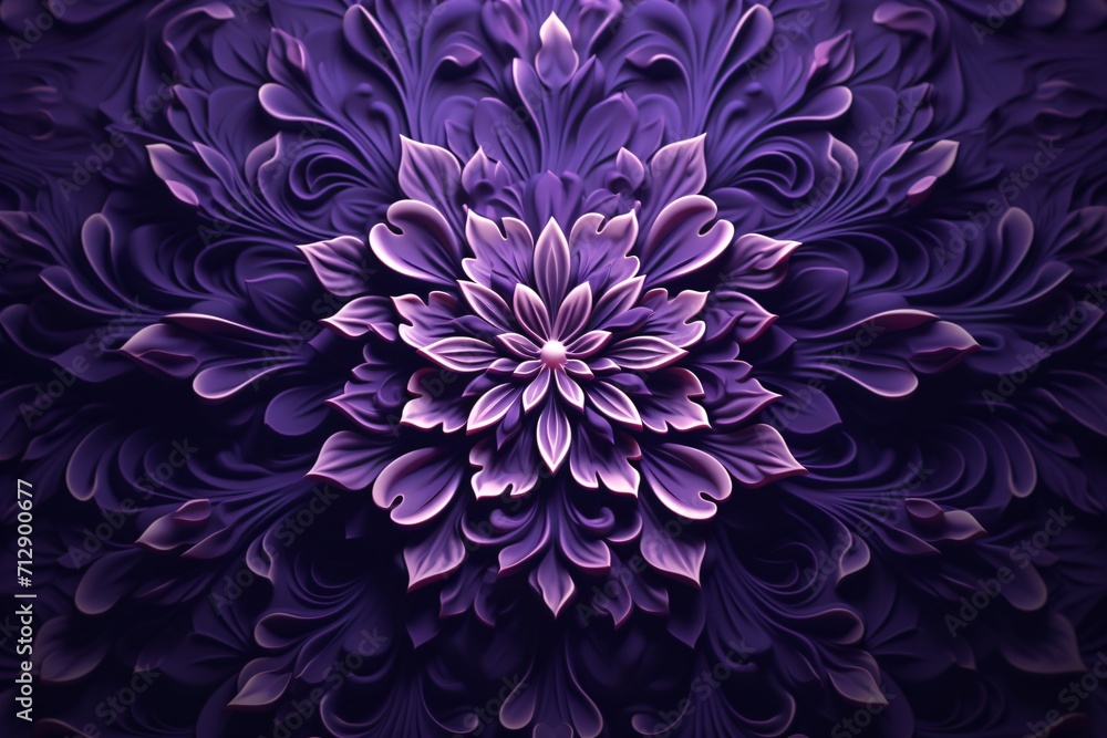 Purple color floral pattern in 3d - obrazy, fototapety, plakaty 
