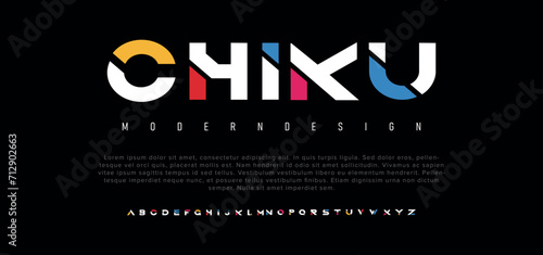 Chiku Future font creative modern alphabet fonts. Typography colorful bold with color triangle regular. vector illustrator photo
