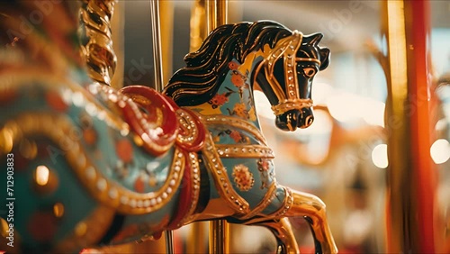 Closeup of intricate handpainted designs on a carousel at an immersive art exhibition. photo