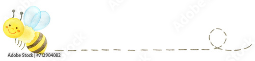 空を飛ぶかわいいミツバチの水彩イラスト(テキスト素材・ライン素材)