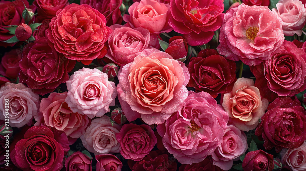 Romantic Collection of Dewy Roses in Red and Pink Hues Romantic Collection of Dewy Roses in Red and Pink Hues