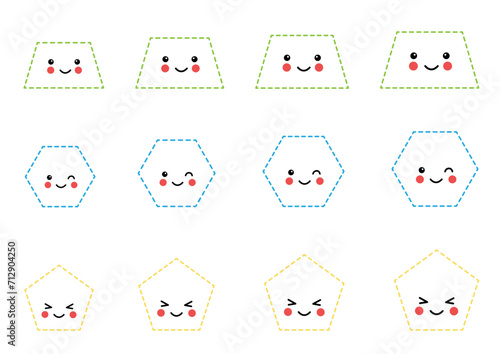 Tracing contours for kids. Cute geometric shapes. Handwriting practice.