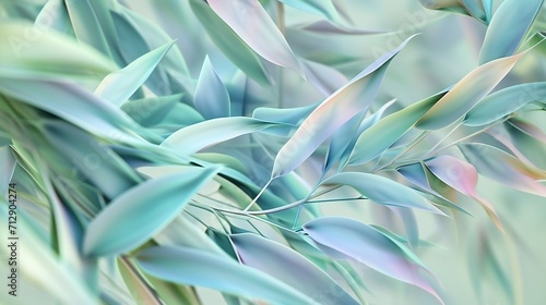 Artistic portrayal of bamboo leaves frozen in time, capturing their rhythmic and calming movements.