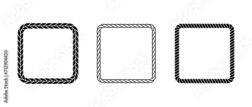 Set of rope frames. Squared cord border collection. Rectangular rope loop pack. Chain, braid or plait border bundle. Square design elements for decor, banner, poster, booklet. Vector decoration frames