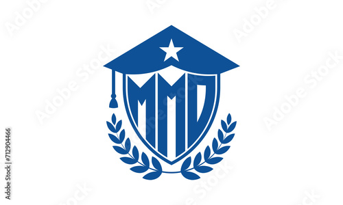 MMO three letter iconic academic logo design vector template. monogram, abstract, school, college, university, graduation cap symbol logo, shield, model, institute, educational, coaching canter, tech