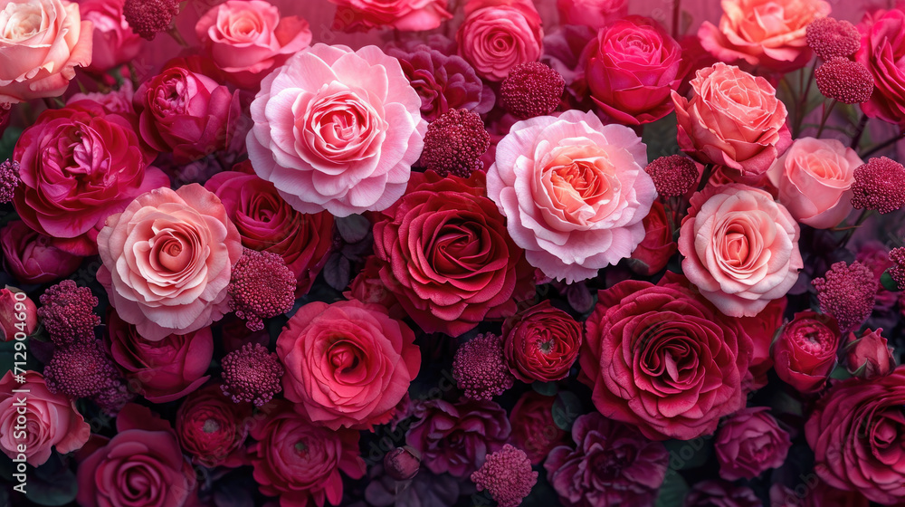 Naklejka premium Luxurious Roses in Radiant Reds and Pinks