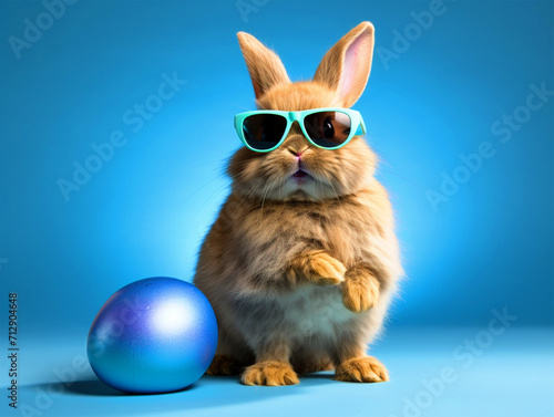Easter Bunny wearing goggles standing with Easter eggs - ai generative © DesiArt
