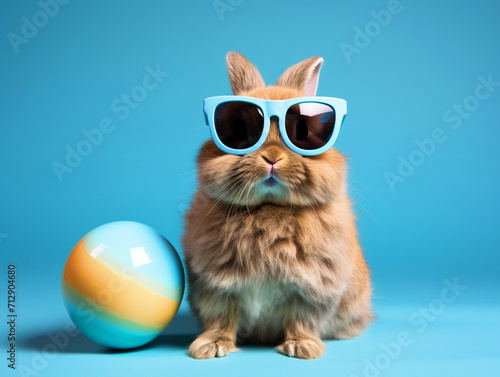 Easter Bunny wearing goggles standing with Easter eggs - ai generative
