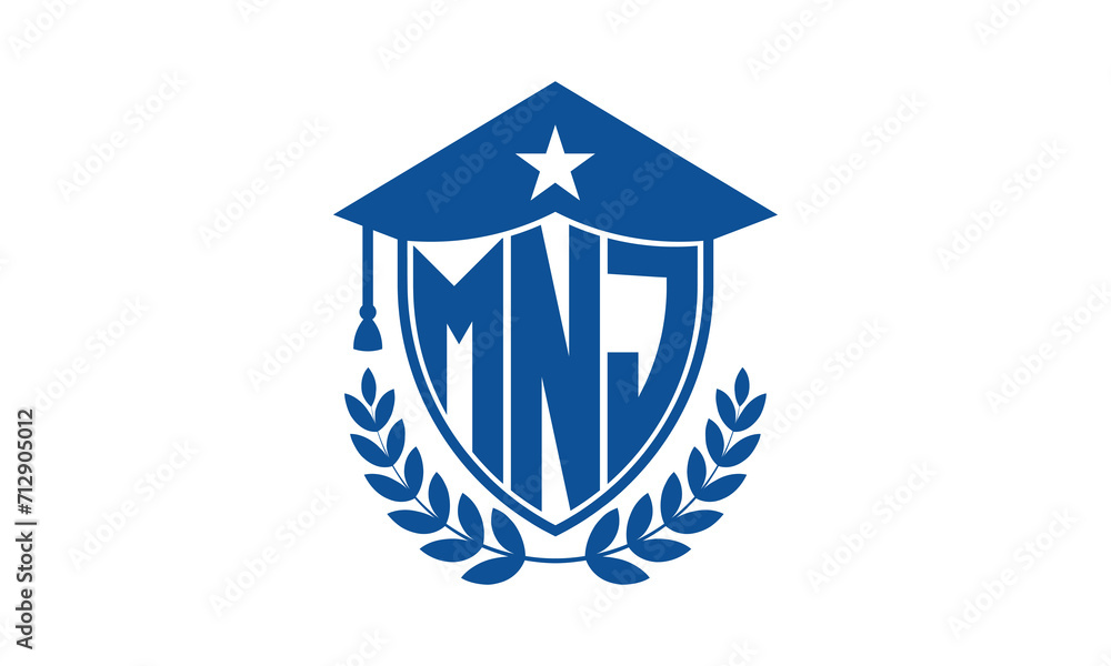 MNJ three letter iconic academic logo design vector template. monogram, abstract, school, college, university, graduation cap symbol logo, shield, model, institute, educational, coaching canter, tech MNJ three letter iconic academic logo design vector template. monogram, abstract, school, college, university, graduation cap symbol logo, shield, model, institute, educational, coaching canter, tech