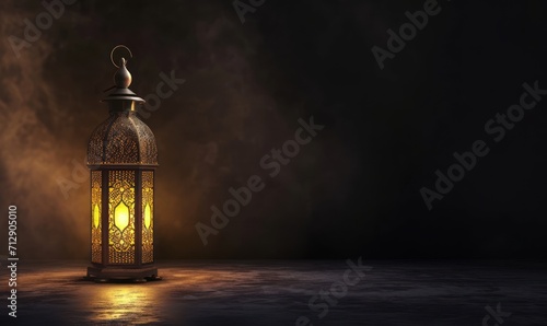 An Elegant Islamic Ramadan Lantern Illuminating the Dark. Ramadhan Month