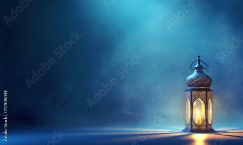 An Elegant Islamic Ramadan Lantern Illuminating the Dark. Ramadhan Month with Dark Background