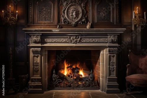 Cozy fireplace in Gothic style