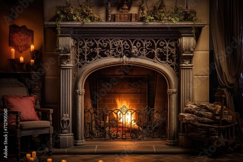 Cozy fireplace in Gothic style